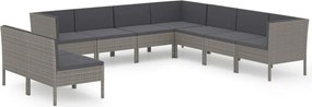 vidaXL 9 részes szürke polyrattan kertibútor-garnitúra párnákkal