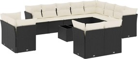 vidaXL 13 részes fekete polyrattan kerti ülőgarnitúra párnákkal