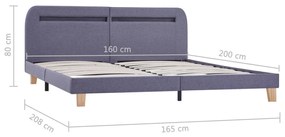 világosszürke szövet ágykeret LED-es matrac nélkül 150x200 cm