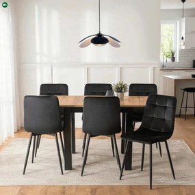 szett étkezőasztal MAX 80-160 cm craft tölgy/fekete és 6 szék PERU fekete