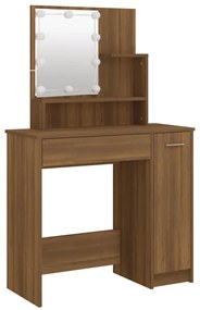 Barna tölgyszínű LED-es fésülködőasztal 86,5 x 35 x 136 cm