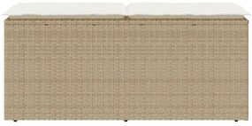 Bézs polyrattan kerti pad párnával 110x40x44 cm