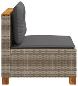 szürke polyrattan karfa nélküli kerti kanapé párnával