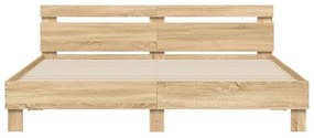 sonoma tölgy színű ágykeret fejtámlával és LED-del 160 x 200 cm