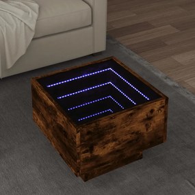 Füstös tölgy színű szerelt fa kisasztal LED-del 40 x 40 x 30 cm