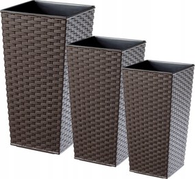 3 db-os Virágtartó Készlet Mokka Rattan Utántöltő Nagy