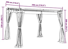 krémszínű acél pavilon hálós oldalakkal 3 x 3 m