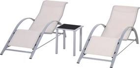 Outsunny 2 db-os Kerti Fekvőágy Szett Edzett Üveg Középasztallal Háttámlás Karfás Fekvőágyak Kültéri Teraszra Medence Melletti Bézs | Aosom