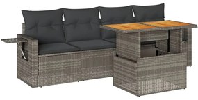 5 részes szürke polyrattan kerti ülőgarnitúra párnákkal