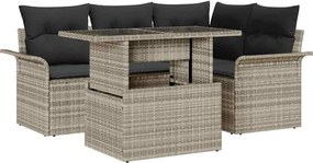 vidaXL Kerti Kanapé Szett párnával 5 pcs Világosszürke Poli rattan