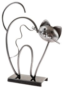 Fém macska állva, talapzaton, 31,5 cm
