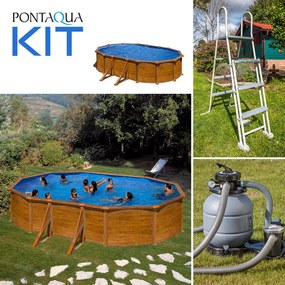 PONTAQUA KIT WOOD fémfalas családi medence szett 500 x 300 x 120 cm