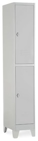 Fém szekrény - 2 doboz, 38 x 45 x 195 cm, fix lábakkal, lakathoz zár, világos szürke - ral 7035