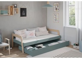 Zöld-natúr színű borovi fenyő gyerekágy kihúzható pótággyal, tárolóhellyel 90x200 cm Carrie – Marckeric