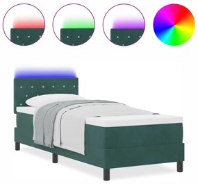 Boxspring Ágy Matrac &amp; LED Sötét Zöld 80x200 cm Bársonyos