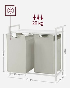 Szennyestartó, kihúzható és levehető ruhatartó zsákkal 2x46L, fehér