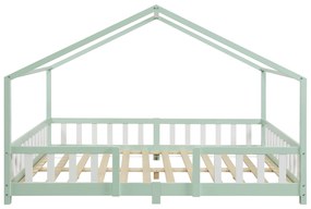 Házikó gyerekágy Treviolo leesésgátlóval és matraccal 140x200 cm mentazöld [en.casa]