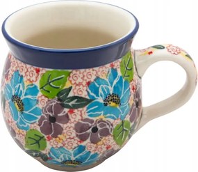 Cseh bögre 330 ml Művészi kerámia Bolesławiec egyedi U5148 Virágok