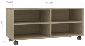 sonoma színű szerelt fa TV-szekrény görgőkkel 90 x 35 x 35 cm