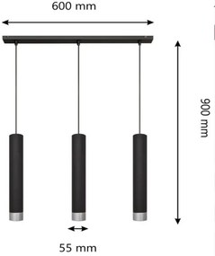 LED csillár TUBA 3xGU10/4,8W/230V fekete/fényes króm, kábelre szerelhető