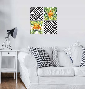 Vászonkép 50x50 Strelicia paradicsomi madár trópusok levelek geometria absztrakt