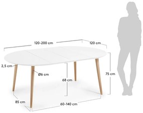 Fehér bővíthető étkezőasztal fehér asztallappal ø 120 cm Oqui – Kave Home