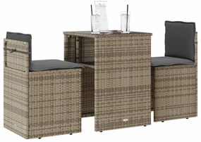 vidaXL 3 részes szürke polyrattan bisztrógarnitúra párnákkal