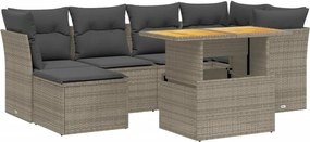 vidaXL 7 részes szürke polyrattan kerti ülőgarnitúra párnákkal