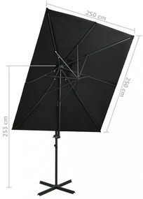 fekete dupla tetejű konzolos napernyő 250 x 250 cm