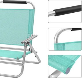 Hordozható strandszék 4 pozícióban dönthető háttámlával, összecsukható, légáteresztő és kényelmes szövet, zöld