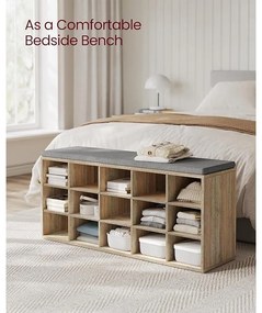 VASAGLE Cipőtartó pad, cipőpolc ülőfelülettel, 30×105×48 cm, türkizbarna–szürke