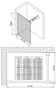 Erga Paris, Walk-In zuhany paraván 50x200 cm, 8mm átlátszó üveg, króm profil, ERG-V02-PARIS-050x200-CL-CR