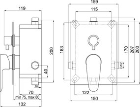 Novaservis Titania Smart rejtett csaptelep 2 dobozos kimenettel, króm, BOX98051R, 0