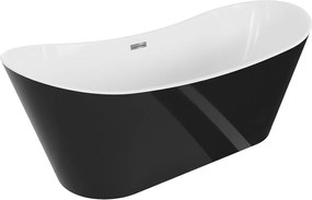 Luxury Montana szabadon álló fürdökád akril  180 x 80 cm, fehér/fekete,  leeresztö  króm - 52011808075 Térben álló kád
