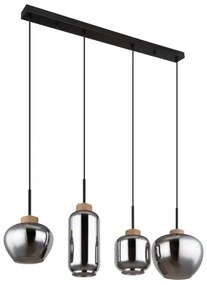 Globo 15549-4H Függeszték fém matt fekete, füstszínű üveg, natúr kender színű, fekete PVC kábel, 4 különböző üvegforma, HxSzxM.: 960x230x1200mm, üveg átmérő: 1x 18,5cm, 12cm, 16cm, 23cm egyenként, nem tartozék: 4x E27 40W 230V