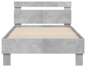 betonszürke szerelt fa ágykeret fejtámlával 100x200 cm