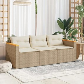 3 személyes bézs polyrattan kerti kanapé párnával