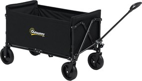 Outsunny 120L Kerti Kocsi 4 Forgó Kerekekkel, Összecsukható Strandkocsi Acélból és Oxford Szövetből, Tárolótáskával és Állítható Forgatható Fogantyúva