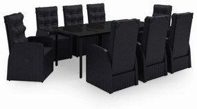 vidaXL 9 részes fekete kerti étkezőgarnitúra párnákkal