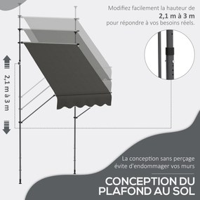 Outsunny Független Kézi Húzható Napernyő 1,5L x 1,2W x 2,1-3H m Állítható Dőlésszögű Erkélyhez Fúrás Nélkül Sötétszürke Fém Alu Poliészter | Aosom