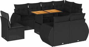vidaXL 9 részes fekete polyrattan kerti ülőgarnitúra párnákkal