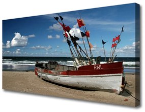 Vászonkép Boat Sea Beach Landscape 140x70 cm
