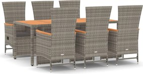 vidaXL 7 részes szürke polyrattan kerti étkezőgarnitúra párnával