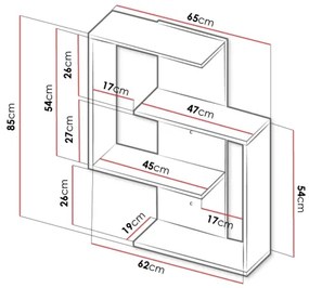 Fali polc MORIKO 85x65 cm fehér/sonoma tölgy