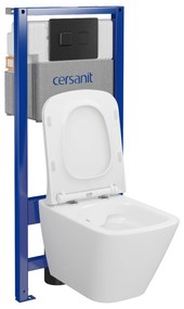 Cersanit City, System50 PNEU süllyesztett keret + függő WC csésze City Square CleanOn + fekete gomb Circle, S701-777