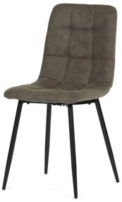 Scaun de sufragerie, stofa vintage gri-verde, picioare metalice negre