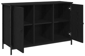 TV Szekrény Fekete Tölgy 101x35x65 cm Szerelt Fa és Acél