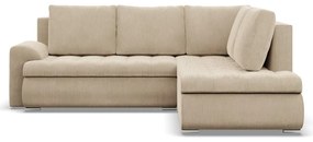 Tokio sarokkanapé, L alakú háttámlával, 2 ágyneműtartóval, kordbársony, jobboldali, bézs