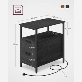 Éjjeliszekrény elosztóval és USB porttal, kis asztal 2 fiókkal, antracitszürke