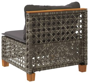 szürke polyrattan karfa nélküli kerti kanapé párnával